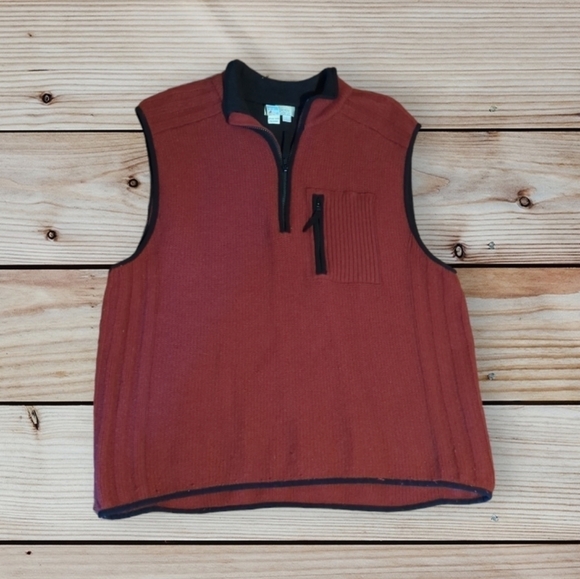The Territory Ahead Maroon Brick Red WOOL 1/4 ZIP Gorpcore Sweater VEST Sz L - Picture 8 of 10
